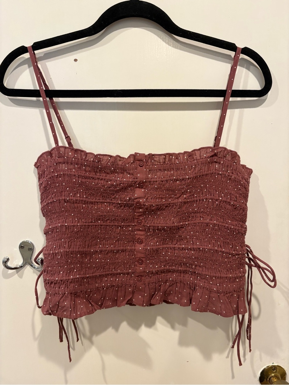 Women's Smocked Spaghetti Strap Crop Top - burgundy